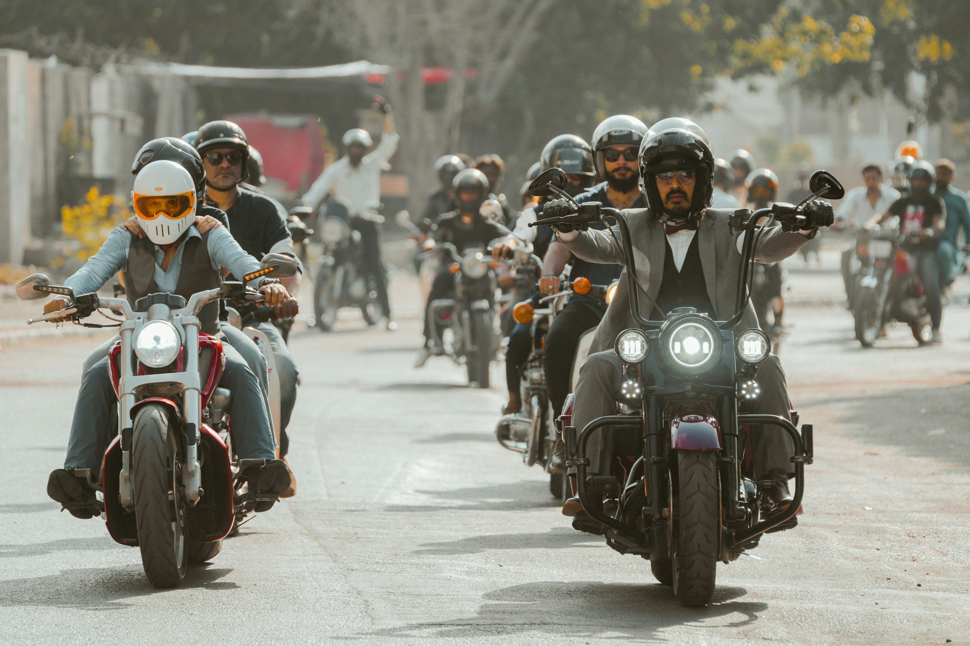 A group of motorcycle riders on a group ride