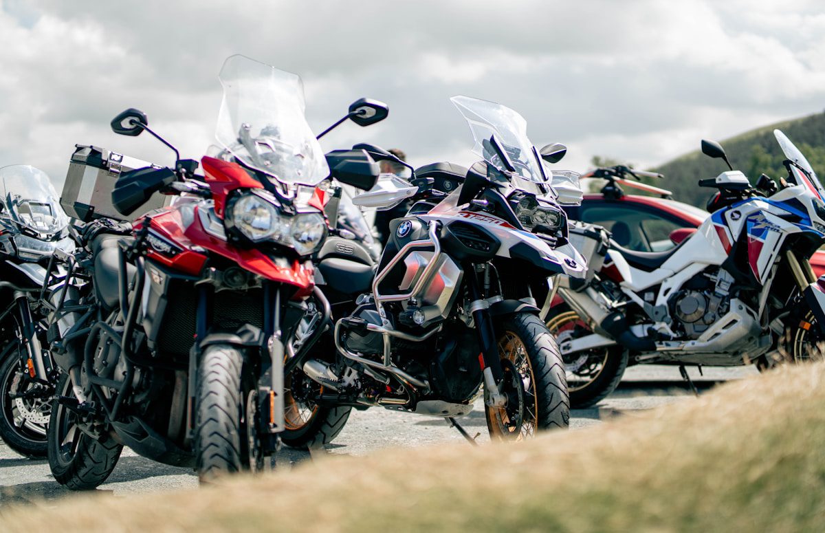 A group of motorcycles parked together